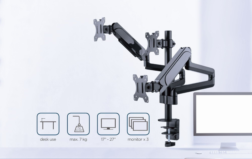 BRAZO DE MONITOR GEMBIRD AJUSTABLE DE MESA PARA 3 MONITORES MOV COMPLETO - detalle