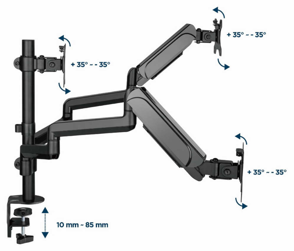 BRAZO DE MONITOR GEMBIRD AJUSTABLE DE MESA PARA 3 MONITORES MOV COMPLETO - detalle
