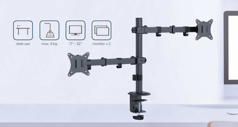 BRAZO DE MONITOR GEMBIRD PARA 2 PANTALLAS DE ESCRITORIO AJUSTABLE 17-32 PULG - detalle