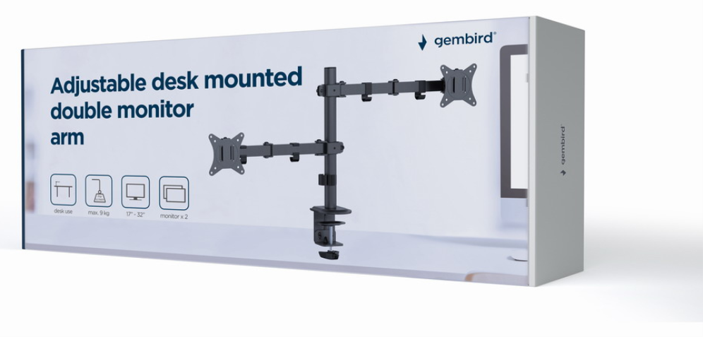 BRAZO DE MONITOR GEMBIRD PARA 2 PANTALLAS DE ESCRITORIO AJUSTABLE 17-32 PULG - detalle