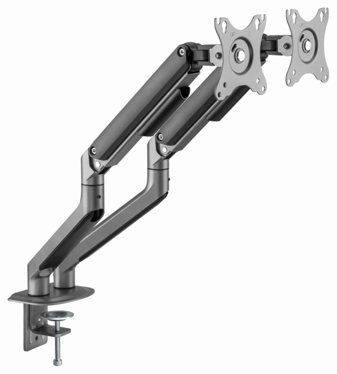 BRAZO DE MONITOR GEMBIRD PARA 2 PANTALLAS DE ESCRITORIO GRIS ESPACIAL - detalle