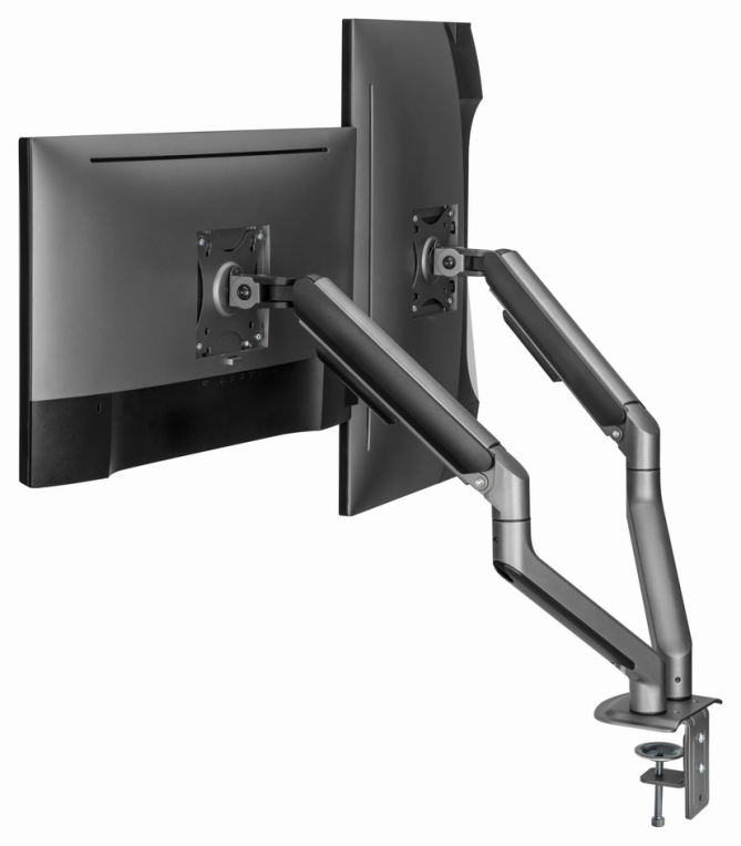 BRAZO DE MONITOR GEMBIRD PARA 2 PANTALLAS DE ESCRITORIO GRIS ESPACIAL - detalle