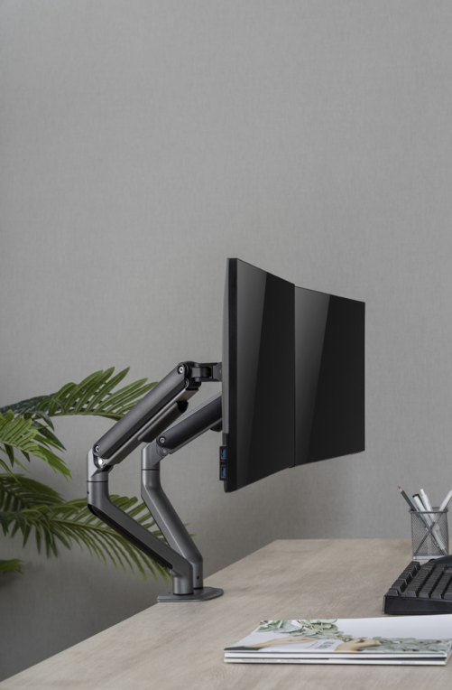 BRAZO DE MONITOR GEMBIRD PARA 2 PANTALLAS DE ESCRITORIO GRIS ESPACIAL - detalle