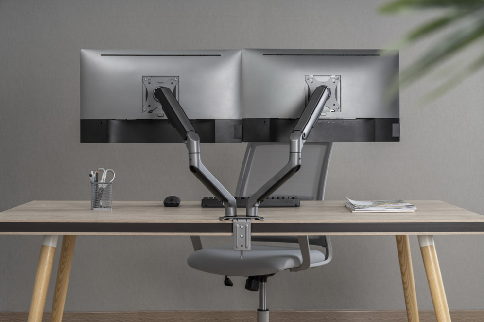 BRAZO DE MONITOR GEMBIRD PARA 2 PANTALLAS DE ESCRITORIO GRIS ESPACIAL - detalle