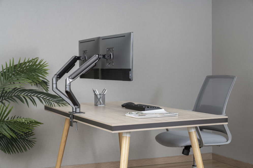 BRAZO DE MONITOR GEMBIRD PARA 2 PANTALLAS DE ESCRITORIO GRIS ESPACIAL - detalle