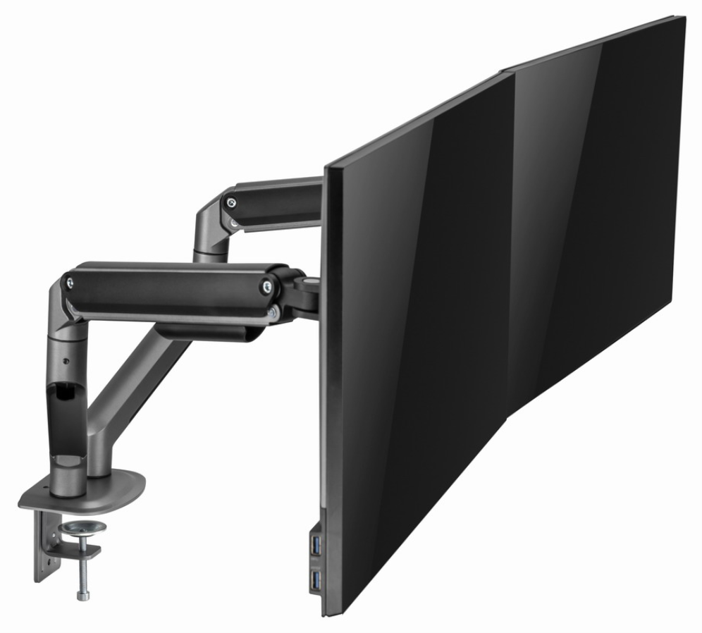 BRAZO DE MONITOR GEMBIRD PARA 2 PANTALLAS DE ESCRITORIO GRIS ESPACIAL - detalle