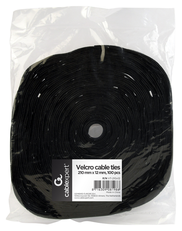 BRIDAS VELCRO GEMBIRD 210MMX12MM NEGRO BOLSA 100 UND - detalle