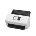 Escáner Brother ADS4550 Dúplex Wifi en color gris, con pantalla y puertos de conexión, para digitalización de documentos.