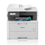 Impresora multifunción láser Brother DCP-L3560CDW sin fax, con bandeja de papel y pantalla táctil en color.