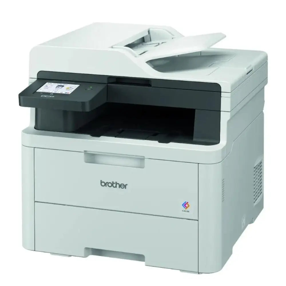 Impresora multifunción láser sin fax Brother DCP-L3560CDW en color, con bandeja y pantalla táctil visible.