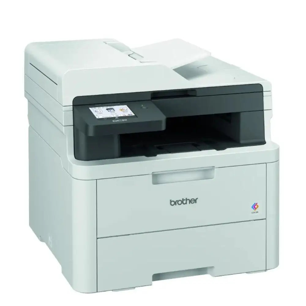 Impresora multifunción láser sin fax BROTHER DCP-L3560CDW en color blanco, con bandeja de papel y panel de control.