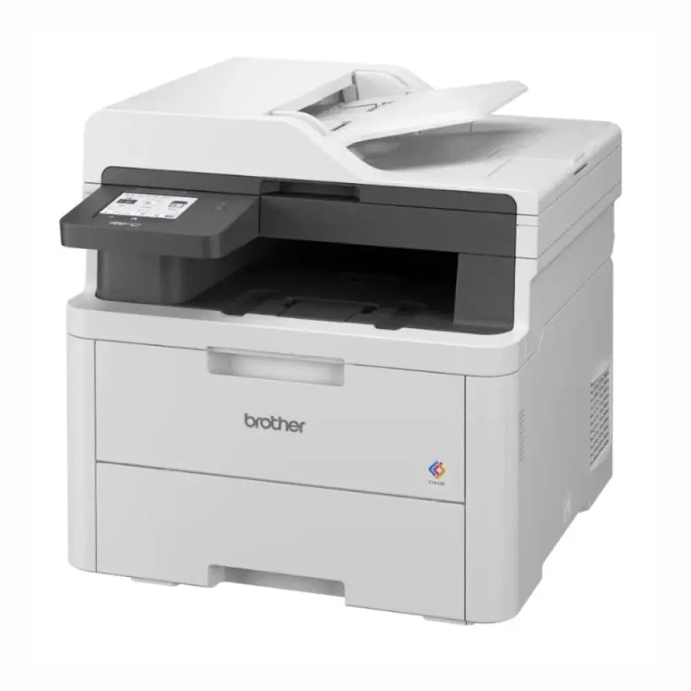 Impresora multifunción láser LED Brother MFC-L3740CDWE con pantalla táctil y bandeja de papel.