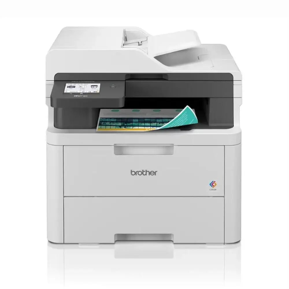 Impresora multifunción Brother MFC-L3740CDWE láser LED en color con bandeja de papel y pantalla táctil visible en la imagen.