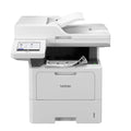 Impresora multifunción láser Brother MFC-L6710DW con fax y bandeja de papel, vista frontal en color blanca