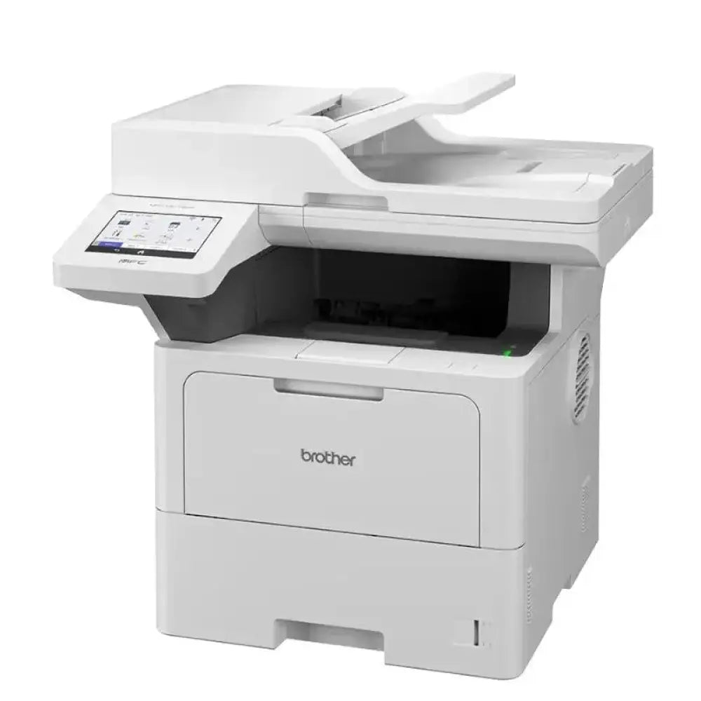 Impresora multifunción láser Brother MFC-L6710DW con fax, bandeja de papel y pantalla táctil en color.