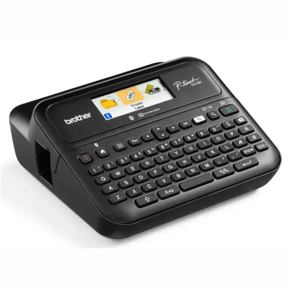 Impresora térmica Brother PTD610BTVP, rotuladora electrónica con pantalla y teclado para etiquetado eficiente.