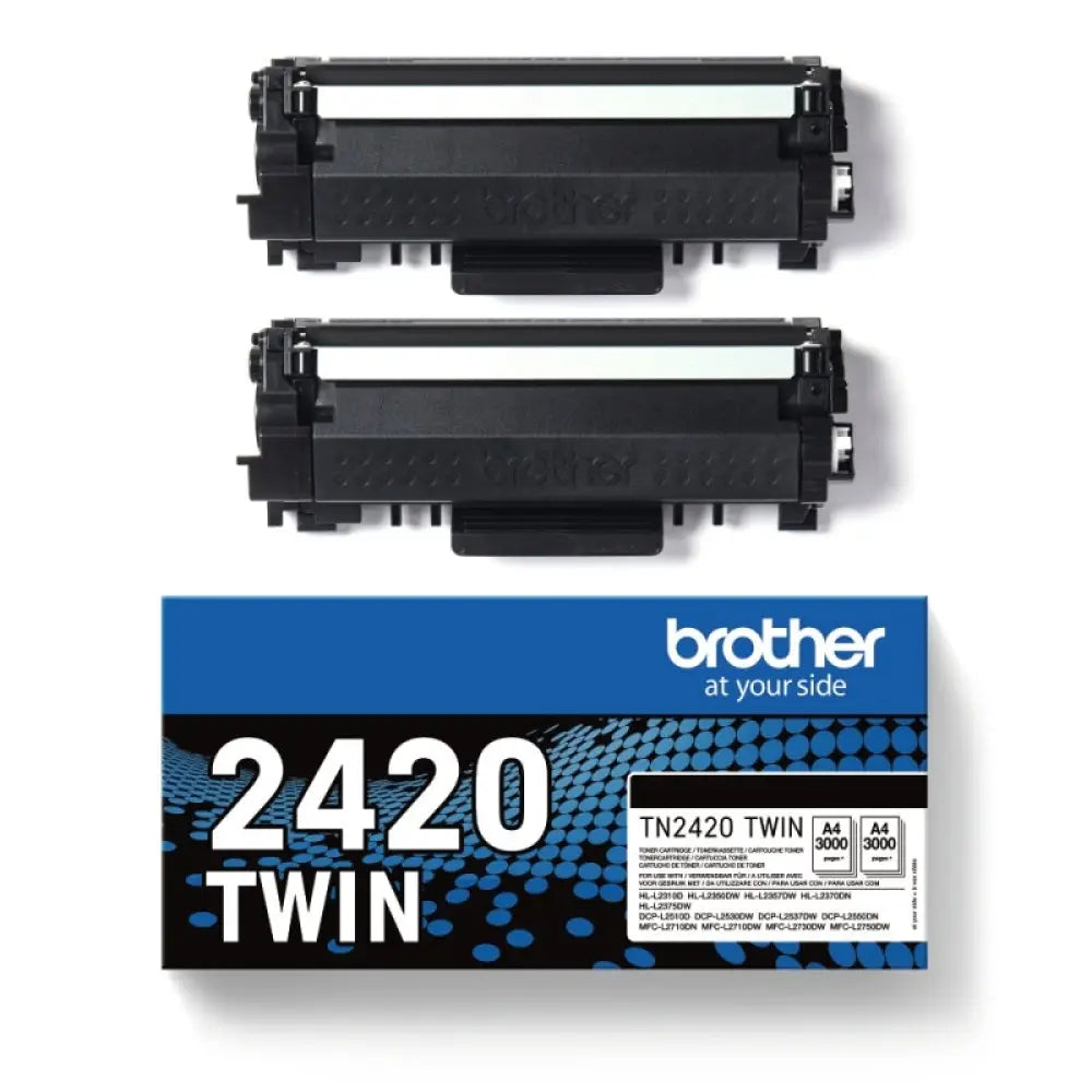 Paquete de 2 tóneres negros Brother TN2420TWIN para impresoras láser, compatibles con modelos Brother.