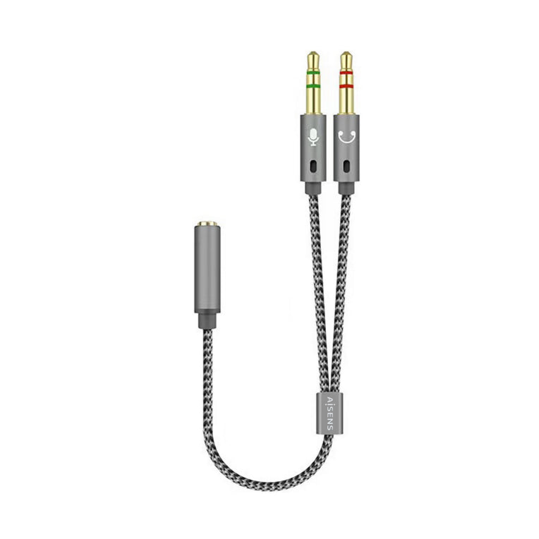 AISENS Cable Adaptador Audio Jack 3.5 4pines/H-2xjack 3.5 3pines/M. Gris. 25cm