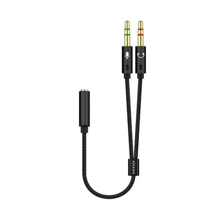 AISENS Cable Adaptador Audio Jack 3.5 4pines/H-2xjack 3.5 3pines/M. Negro. 25cm