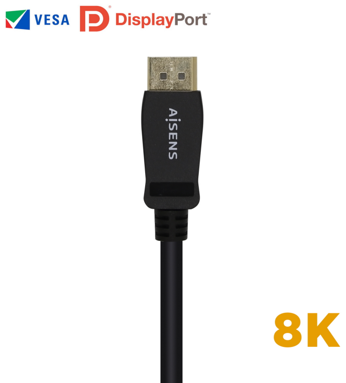 CABLE AISENS DISPLAYPORT CERTIFICADO V1.4 8K60HZ M/M 2.0M NEGRO - detalle