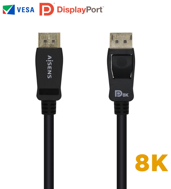 CABLE AISENS DISPLAYPORT CERTIFICADO V1.4 8K60HZ M/M 2.0M NEGRO - detalle
