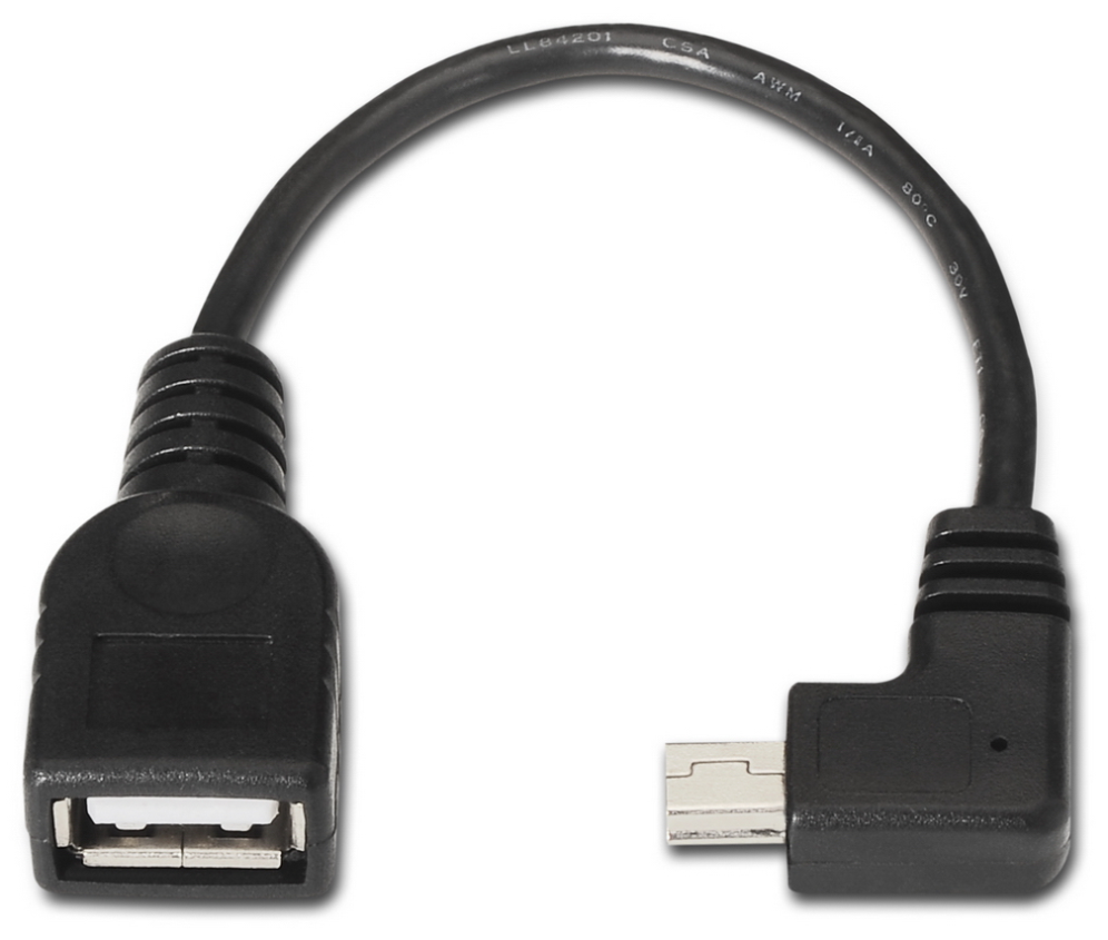 CABLE AISENS USB 2.0 OTG ACODADO TIPO MINI B/M-A/H NEGRO 15CM - detalle