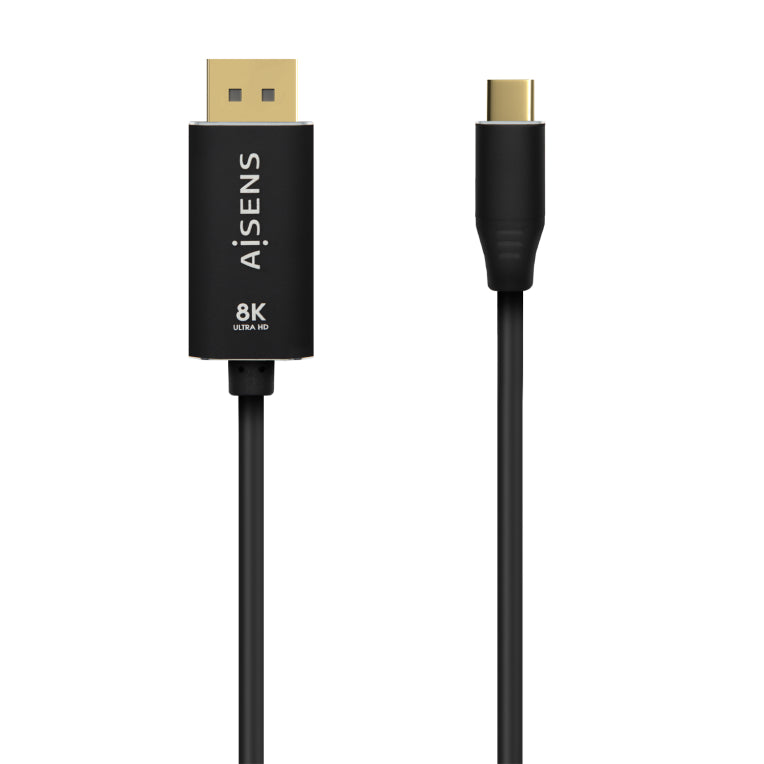 Cable convertidor de aluminio AISENS USB-C a DisplayPort 8K@60Hz. USB-C/M-DP/M. Negro. 1,8 m.