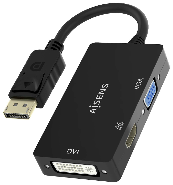 CABLE CONVERSOR AISENS DISPLAYPORT V1.2 A VGA/DVI/HDMI 4K NEGRO 15CM - detalle