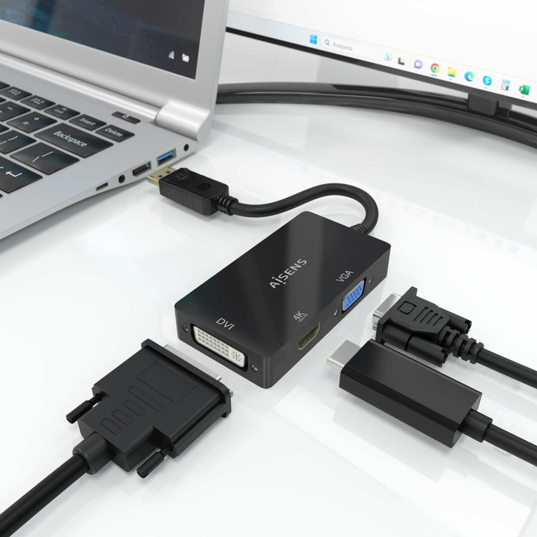 CABLE CONVERSOR AISENS DISPLAYPORT V1.2 A VGA/DVI/HDMI 4K NEGRO 15CM - detalle
