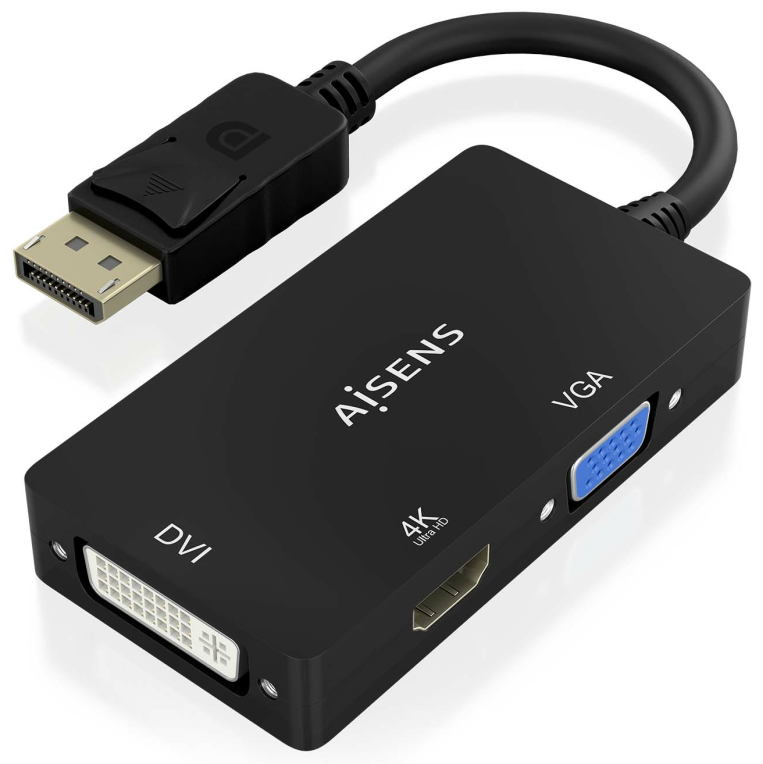 CABLE CONVERSOR AISENS DISPLAYPORT V1.2 A VGA/DVI/HDMI 4K NEGRO 15CM - detalle