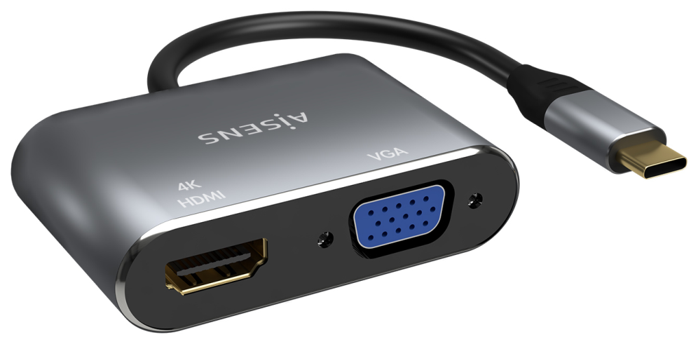 CABLE CONVERSOR AISENS USB-C A VGA/HDMI 4K GRIS 15CM - detalle