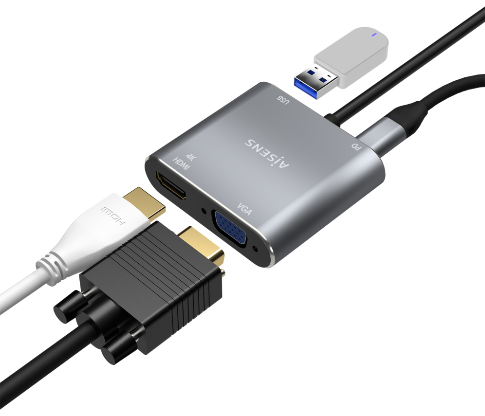 CABLE CONVERSOR AISENS USB-C A VGA/HDMI 4K/USB3.0/USB-C PD GRIS 15CM - detalle