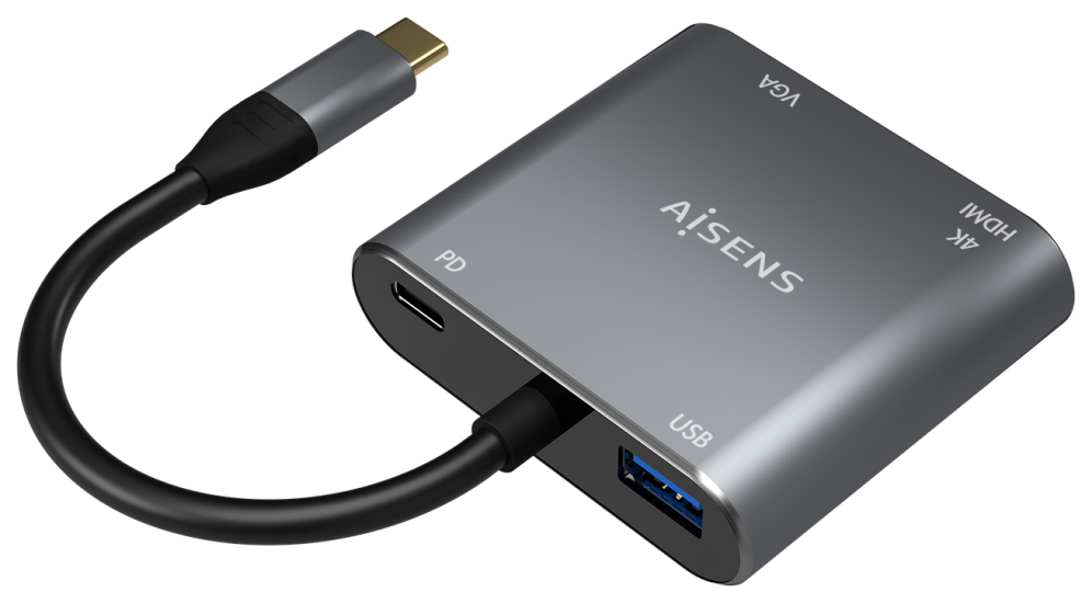 CABLE CONVERSOR AISENS USB-C A VGA/HDMI 4K/USB3.0/USB-C PD GRIS 15CM - detalle