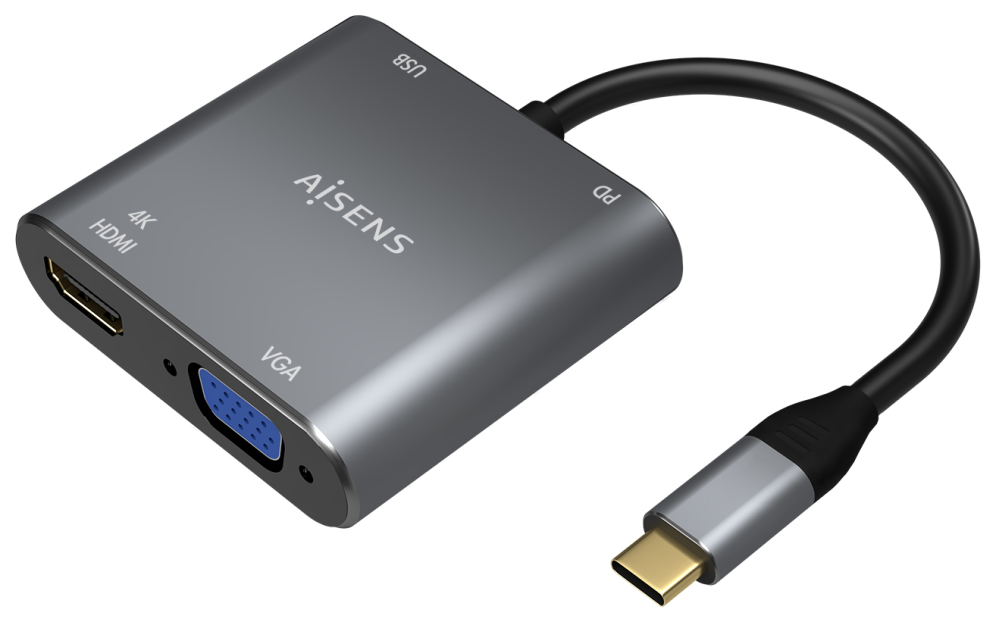 CABLE CONVERSOR AISENS USB-C A VGA/HDMI 4K/USB3.0/USB-C PD GRIS 15CM