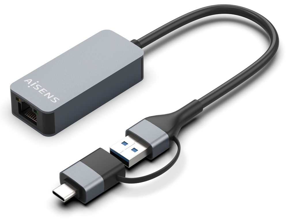CABLE CONVERSOR AISENS USB3.2 GEN1 USB-A+USB-C A ETHERNET 2.5G GRIS 15CM