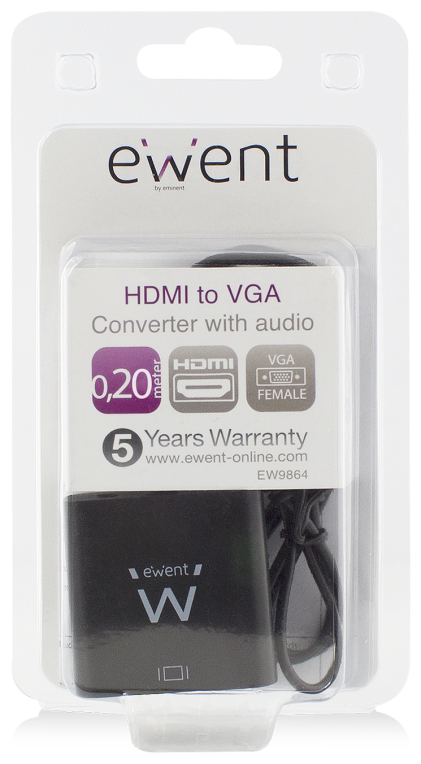 CABLE CONVERTIDOR EWENT HDMI MACHO - VGA HEMBRA CON AUDIO 0,15 METROS - detalle