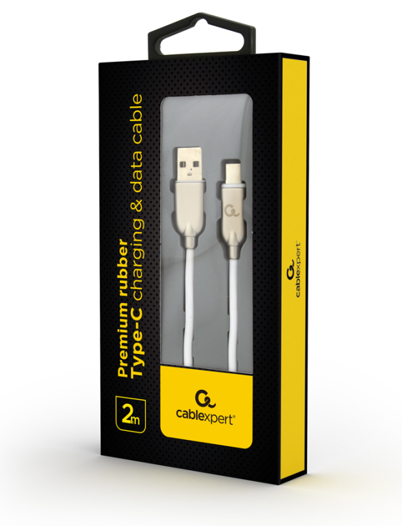 CABLE DE CARGA Y DATOS GEMBIRD USB TIPO C DE CAUCHO PREMIUM, 2M, BLANCO - detalle