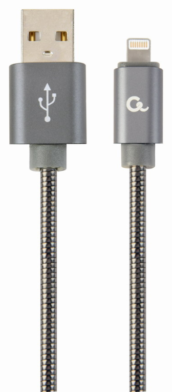 CABLE DE DATOS Y CARGA PREMIUM GEMBIRD 8 PINES METAL EN ESPIRAL, 1 M, GRIS