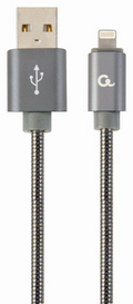 CABLE DE DATOS Y CARGA PREMIUM GEMBIRD 8 PINES METAL EN ESPIRAL, 1 M, GRIS