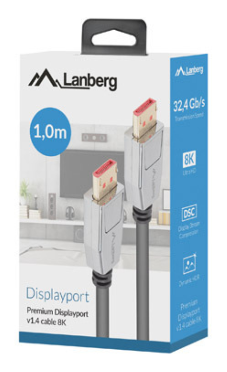 CABLE DISPLAYPORT LANBERG 20 PIN V1.4 8K 1M NEGRO - detalle
