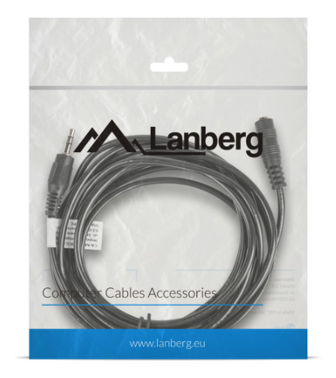 CABLE ESTEREO LANBERG JACK 3.5 MM MACHO/JACK 3.5MM HEMBRA 3M NEGRO - detalle