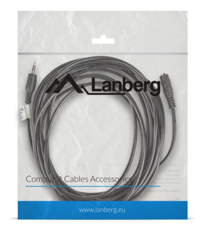 CABLE ESTEREO LANBERG JACK 3.5 MM MACHO/JACK 3.5MM HEMBRA 5M NEGRO - detalle