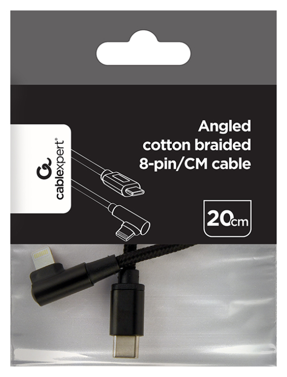 CABLE GEMBIRD USB CM-8PIN DE 8 PINES TRENZADO DE ALGODON EN ANGULO, 0,2 M,NEGRO - detalle