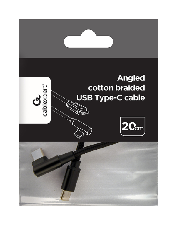 CABLE GEMBIRD USB TIPO C MACHO-MACHO TRENZADO DE ALGODON EN ANGULO, 0,2 M,NEGRO - detalle