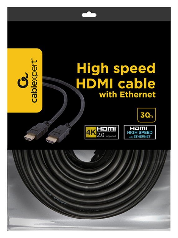 CABLE HDMI 2.0 4K 30HZ GEMBIRD CON ETHERNET, ACTIVO, 30M NEGRO - detalle