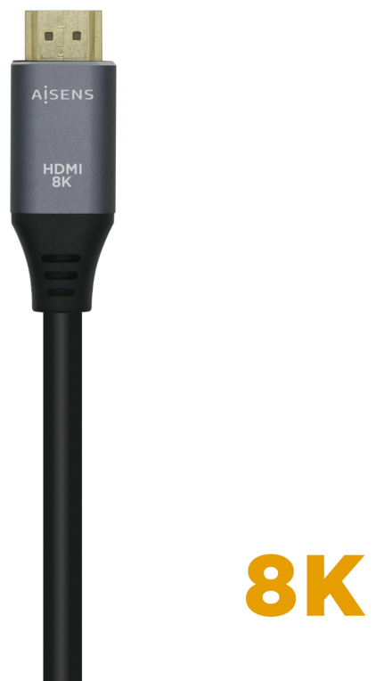 CABLE HDMI AISENS V2.1 ULTRA ALTA VELOCIDAD 8K60HZ M/M 0.5M GRIS NEGRO - detalle