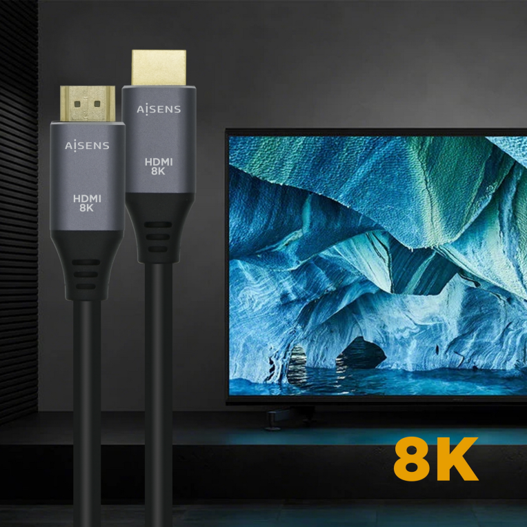 CABLE HDMI AISENS V2.1 ULTRA ALTA VELOCIDAD 8K60HZ M/M 0.5M GRIS NEGRO - detalle