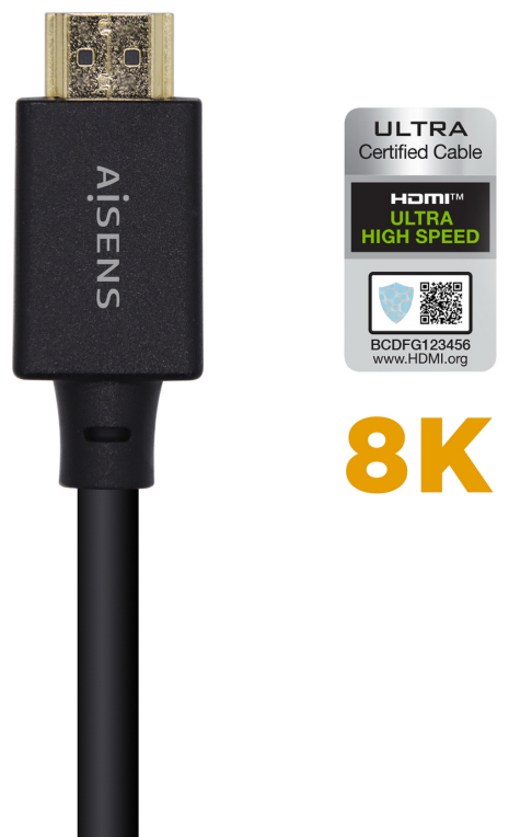 CABLE HDMI AISENS V2.1 ULTRA ALTA VELOCIDAD CERTIFICADO 8K60H M/M 2.0M NEGRO - detalle