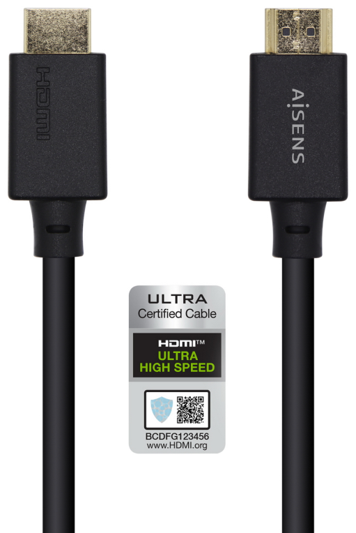 CABLE HDMI AISENS V2.1 ULTRA ALTA VELOCIDAD CERTIFICADO 8K60H M/M 2.0M NEGRO - detalle