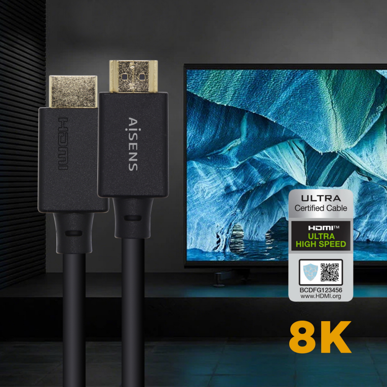 CABLE HDMI AISENS V2.1 ULTRA ALTA VELOCIDAD CERTIFICADO 8K60H M/M 2.0M NEGRO - detalle